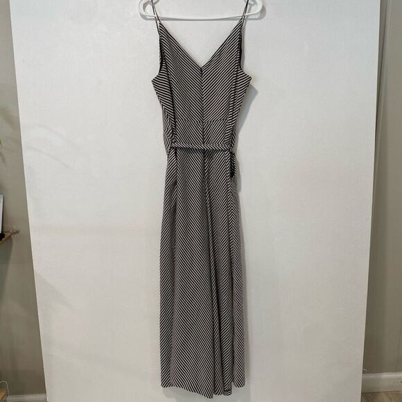 H&M Black & White Striped Maxi Dress with Belt | Size M - Picture 1 of 9
